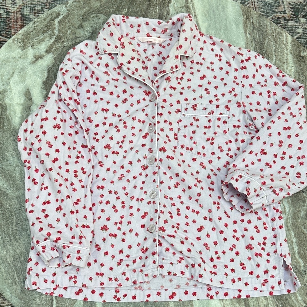 4/$25 Victorias Secret Floral Rose Bud Cotton Button Up Pajama Top Shirt Sz M
